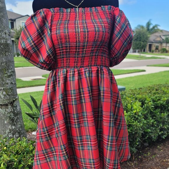 Vintage Vibes Red Plaid Puff Sleeve Dress | Altered State | Cottagecore Dream - Picture 2 of 6